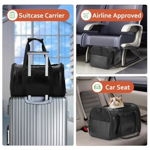 Fashion Dog Carrier Pet Carrier Airline Approved Cat Carrier for Small Dogs Cats Under 15 Lbs, Vegan Leather Collapsible Soft Sided Travel Puppy Carrier - color: Classic Jet Black