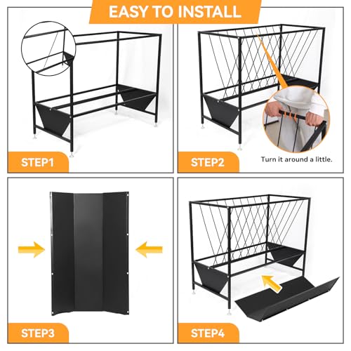 70 Gallon Pasture Hay Feeder, Heavy-Duty 2-in-1 Livestock Feeder with Grain Trough, Galvanized Steel Hay Rack for Goats, Sheep, Calves and Miniature Horses