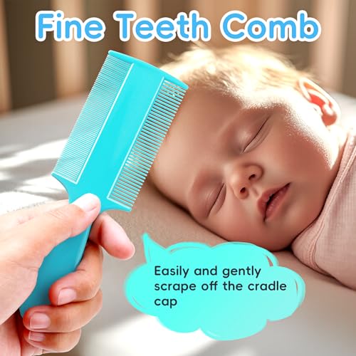 Cradle Cap Brush for Babies, Set of 5 Baby Bath Essentials with Bath Sponge Silicone Scrubber Long Handle Comb for Newborns Toddlers Boys Girls (Green) - color: Green Brush+long Comb
