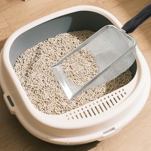 Murtenze Stainless Steel Cat Litter Scoop, Non-Stick Coated Metal Fine Sand Litter Scoop, Mesh Shovel for Reptile Kitten Pooper (Black, 2mm mesh) - color: Black