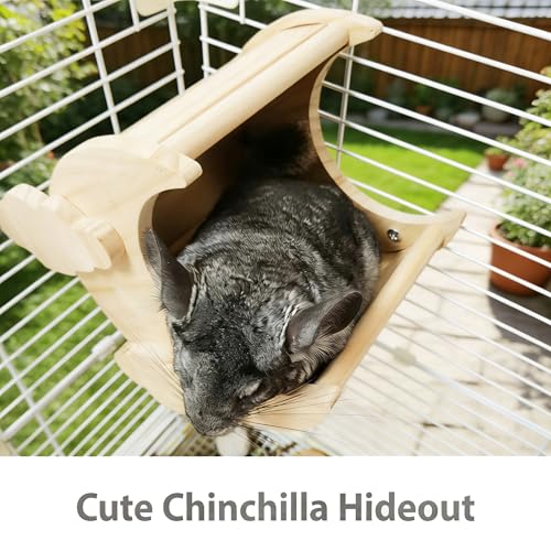 Chinchilla Hideout House Solid Wooden Chinchilla Cage Accessories | Chinchilla House No Paint Wooden Guinea Pig Hideout Small Animal Hide Hut for Chinchilla, Squirrel,Sugar Gliders (Moon) - style: Moon Shape
