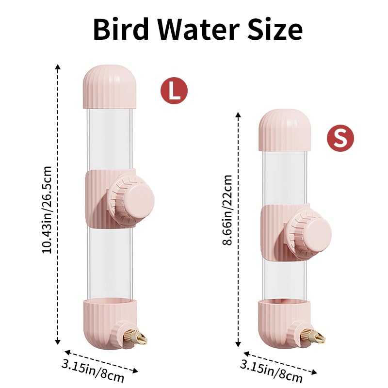 7.4 Fl Oz No Mess Bird Water Dispenser, Automatic Parrot Water Feeder with Spring Valve, Clear Cage Water Drinker for Parakeets Cockatiels Budgies Finch Lovebirds & Canary (Pink, 7.4 fl oz (220ml)) | Leak-proof bird waterer | For parrots, cockatiels, budg