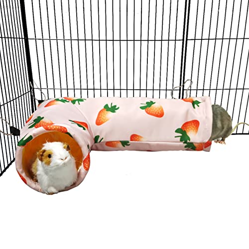 LEFTSTARER Guinea Pig Corner Tunnel & Tubes Collapsible, Dia 3.9in, Fit Hedgehog Piggy Hamster Hide and Shuttle, Hideout for Small Pet Toys and Cage Accessory (2. Tunnel-Strawberry) - color: 2. Tunnel- strawberry