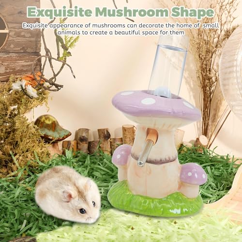 PINVNBY Hamster Water Bottle No Drip Ceramic Automatic Gerbil Water Bottle 80ML Water Dispenser with Mushroom Stand Holder for Gerbils Syrian Hamsters Dwarf Hamsters Mice (Purple) - color: Purple