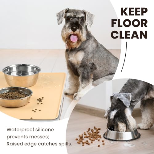 VIVAGLORY Pet Food Mat Flexmat Dog Bowl Mat, L, Beige Yellow | Non Slip Silicone for Pet Kitten & Doggy, Placemat with Lip for Floor - color: Beige Yellow, size: L (24.0 x 15.7in)