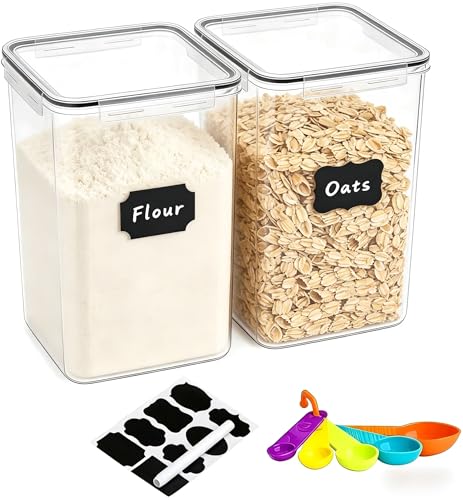 2pc 6.5L Airtight Food Storage Containers with Lids, Cups & Labels | Large BPA-Free Plastic Food Storage with Labels for Spaghetti, Cereal, Oats & Kitchen Pantry Organization, 2 Pack - size: 2 pcs(6.5L)