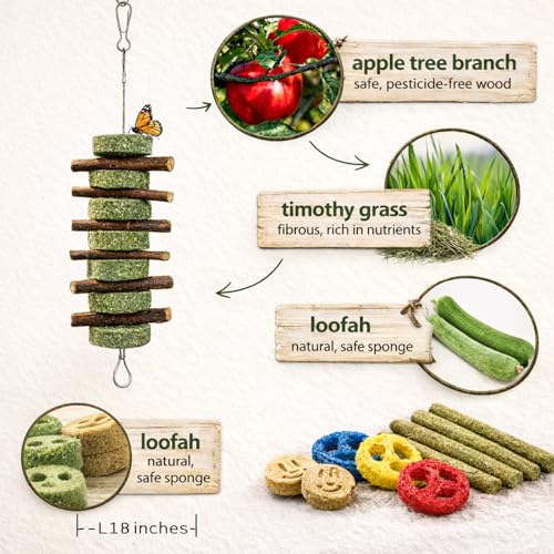 Grddaef 20 PCS Bunny Chew Toys for Teeth, Natural Rabbit Toys Apple Wood Grass Timothy Sticks Chew and Treat for Guinea Pigs Hamster Chinchillas - color: 20 Pcs