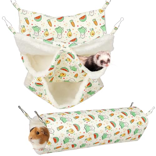 PETKNOWS 2 Pack 3 Tier Ferret Hammock Bed for Cage Small Animal | Soft Plush Fabric, Ferret Bed and Rat Cage Accessories, Suitable Guinea Pig, Ferret, Kitten, Squirrel, Chinchilla, Parrot