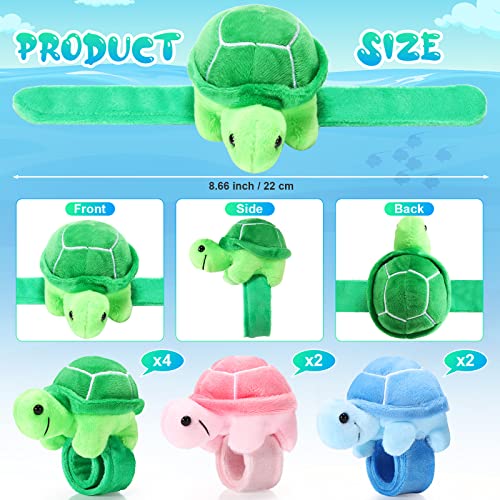 Lenwen 8 Pcs Turtle Stuffed Animals Slap Bracelets for Kids 8.66 Inch Back to School Plush Animal Bracelets Wrist Slap Snap Band Toy Adopt a Turtle Party Favors for Boys Girls Birthday Gifts - style: Turtle