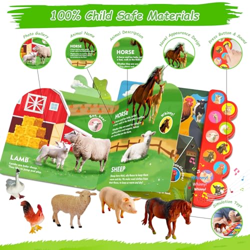 iGRATENS Farm Animals Figures Toys with Sound Books, 10PCS Farm Animals for Toddlers & Animal Sound Books with 10 Buttons, Plastic Animals, Farm Toys for Toddlers 3-5, Animal Lover Gifts for Kids - style: Farm Animals