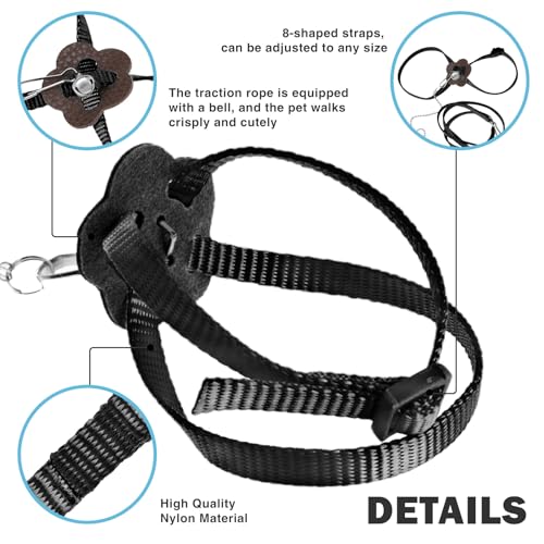 2 Pack Adjustable Hamster Leash Harness for Harness for Ferret Baby Rabbit Hamster Rat Mouse Leash Lead with Bell (Black) - color: black