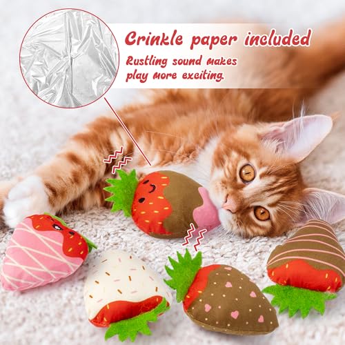 MALLMALL6 Catnip Toys for Cat - 5Pcs Strawberry Chocolate Crinkle Paper Sound Catmint Toy for Indoor Kitten, Teething Chew Kick Interactive Kitty Supplies, Pet Present for Kitten Lover - style: Strawberry Chocolate（with Crinkle Paper）