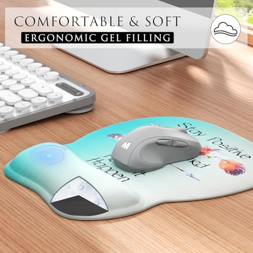 MROCO Ergonomic Mouse Pad with Gel Wrist Rest, 9.4 x 8.1 in, Feather Arrow | Ergonomic Shape Design, Multiple Pattern Options, Gel Wrist Comfort, Smooth Lycra Surface, Non-Slip PU Base - color: Feather Arrow