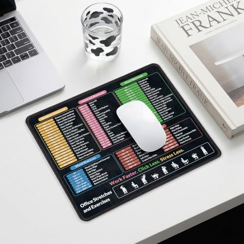 KONVINIT Ergonomic Mouse Pad with Wrist Rest, Small Excel Cheat Sheet Desk Pad with Windows & Office & Excel Shortcuts, Non-Slip Rubber Base Mouse Pads for Desk with Smooth Surface, Black - color: Flat Shortcut