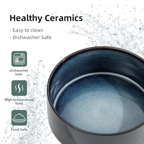 Havniva Elevated Dog Bowls Ceramic Dog Bowls with Stand, Dog Food Bowl | 8.3” Raised Dog Bowls with Non-Slip Wood Stand, Dog Food and Water Bowl Set, Double Dog Feeding Bowls for Large Dogs - color: 2 Bowls+Stand - Starry Sky, size: 8.3inch
