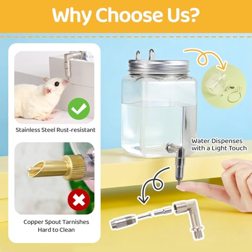 Bird Water Dispenser No Drip 10oz – Leak Proof Small Animal Water Bottle with Stainless Steel Needle Valve & 180° Rotatable Bracket for Parakeet Hamster Mouse Sugar Glider Gerbil