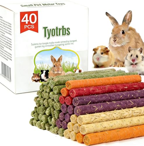 40PCS Chew Treat Rabbit Toys for Teeth Health | , Natural Bunny Enrichment Toys for Boredom & Stress Relief, Keep Busy Toys for Guinea Pig Chinchilla Hamster Rat Gerbil Degu - color: 40PCS