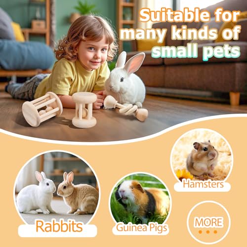 AOWPFVV Wooden Bunny Toys,Safe Rabbit Toys for Guinea Pigs,Small Animals | Teeth Grinding,Enrichment,Boredom Breaker,Chew Toys for Chinchillas,Hamster,Rats Indoor&Outdoor