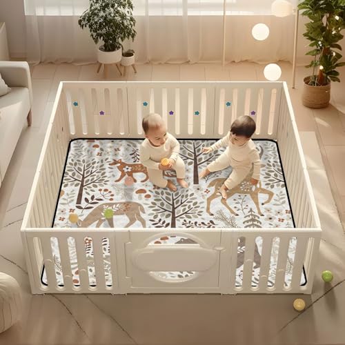 Baby Play Mat Woodland Fox Deer Trees Leaves 50 x 50 Playpen Mat Baby Play Mats for Floor Play Gym Crawling Mat Non-Slip Cushioned Baby Playmat for Infants, Babies, Toddlers - color: multi 13
