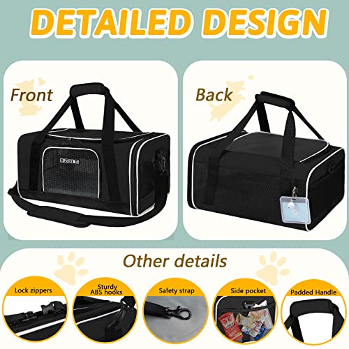 Small Pet Carrier 17" L x 11" W x 9.5" H Airline Approved, Black | for Alaska Airlines, Lockable Safety Zippers and Anti-Scratch Mesh, Pets Under 10 lbs - color: Black, size: 17.0"L x 11.0"W x 9.5"H