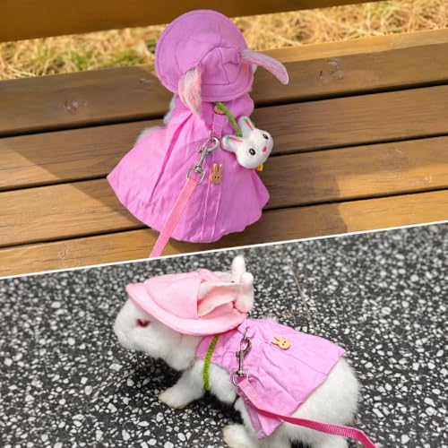 5PCS Rabbit Harness and Leash Set with Dress Hat Bag and Plush Charm for Baby Bunny Guinea Pig Chinchilla, Cute Pink Bunny Clothes Outfit,S,7034-07 - color: Pink, size: S Fits 1.1-2.2lb Baby Bunny Guinea Pig Chinchilla