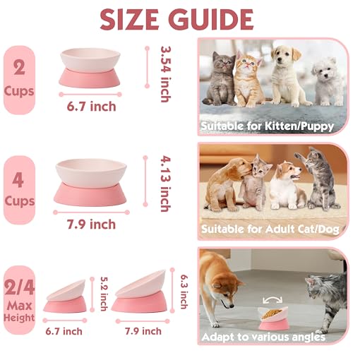 French Bulldog Food Bowl- Slanted Tilted Pug Food Water Bowl,Cat Bowl- Feeder for Frenchie/Shih Tzu/Flat Faced Small Dogs/Puppies/Cats (Pink, 2 Cup) - color: Pink, size: 2 Cup