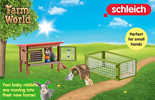 Schleich Farm World, Easter Toys for Boys and Girls Ages 3-8, 8-Piece Playset, Rabbit Hutch and Bunny Playpen Toy Set - style: Rabbit