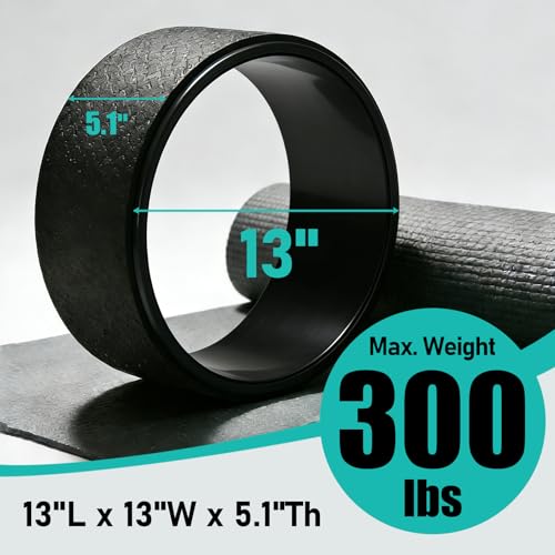 NGT Yoga Wheel 13 inch Yoga Wheel for Back Pain Strongest and Most Comfortable Dharma Yoga Prop Wheel with Free Yoga Bands - color: black-black