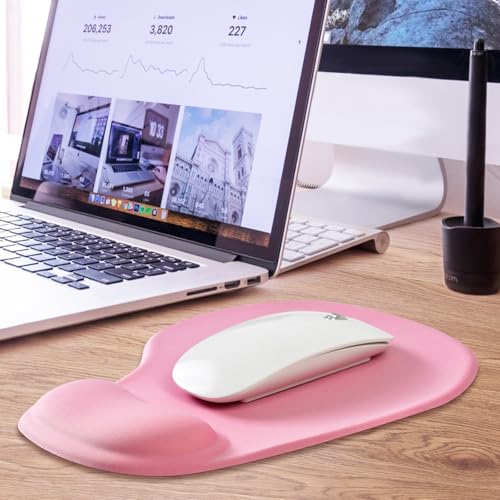 JIKIOU Ergonomic Mouse Pad with Gel Wrist Rest 2 Pack, Portable Small Pink | Upgraded-Prevent Gel Leakage, Ergonomic Design for Pain Relief, Cooling Gel filled, Smooth Lycra Surface, Non-Slip PU Base - color: 02Pink