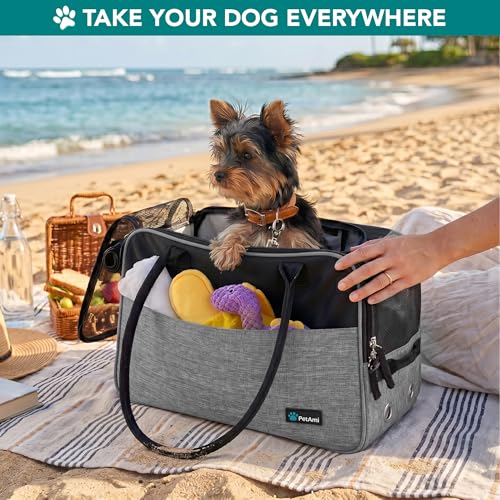 PetAmi Dog Purse Carrier for Small Dogs Cats, TSA Airline Approved Soft-Sided Pet Carrier with Pockets, Ventilated Travel Tote Bag with Bed & Shoulder Strap, Puppy Kitten, Max 12 lbs, Heather Grey - color: Heather Grey