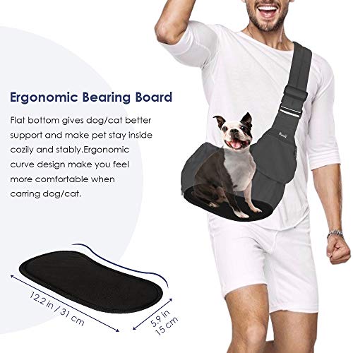 Lukovee Pet Sling, Small Pet Carrier, Hard Bottom Support & Safety Hook | Adjustable Drawstring Opening, Comfortable Padded Shoulder Strap, Zipper Pocket, Dog Slings Purse for Small Dog Cat (Black) - color: Black