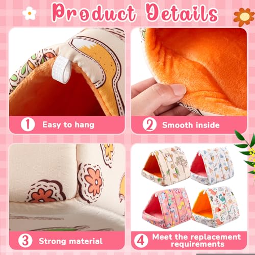 Cinnvoice 4 Pcs Guinea Pig Hideout, Guinea Pig Bed Tunnel, Rabbit Washable Small House Cage Accessories for Bunny Hedgehog Mouse Chinchillas Hamsters Ferrets Bearded Dragons Rats(Cartoon, 7.9 in) - size: 7.9 in, style: Cartoon