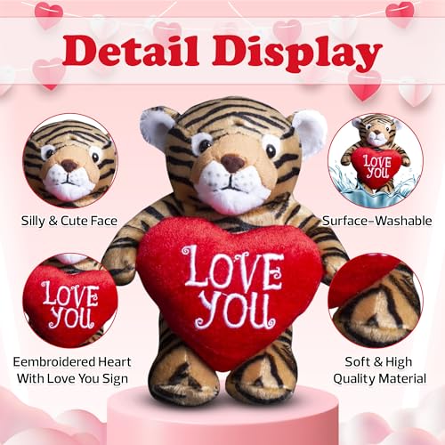 TigerStuffed Animal 8 Inches Surprise Valentines Day Stuffed Animals Hideaway Spring Inspired Gift for Girls and Boys Birthday, Valentine’s Day, Easter Day (Tigerstuffed Animal) - style: Valentine Tiger Stuffed Animal