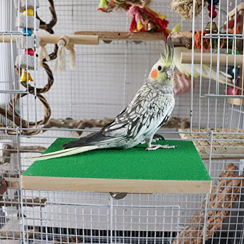 Dnoifne 7.9×5.9 Inches Large Bird Perch Stand Platform, Natural Wooden Bird Cage Accessories, Bird Stand Perch with Rough Quartz Sand Surface for Parrot, Parakeet, Budgies, Cockatiel, Rats - size: 7.9 × 5.9 Inches Green