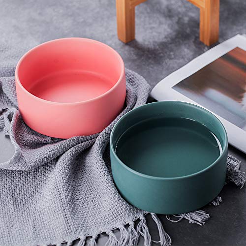 Green Ceramic Elevated Raised Cat Bowl with Wood Stand No Spill Pet Food Water Feeder Cats Small Dogs - color: Green, size: Medium Dog Bowls 850ML*1