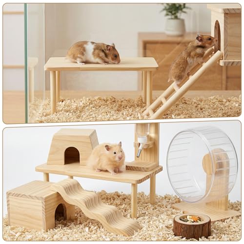 Hamster Play Wooden Platform, Hamsters Wooden Platform with Legs Play Decor Cage Accessory Waterproof Standing Surface Small Animal Wood Stand for Dwarf Syrian Hamster Gerbil Rat Mice Degus