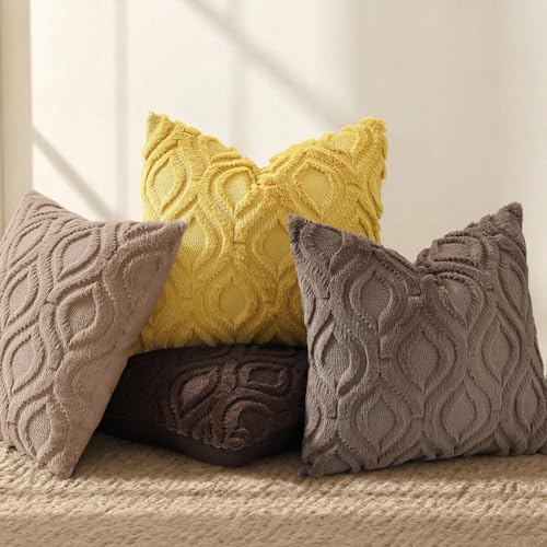 decorUhome Faux Fur Plush Soft Brown Throw Pillow Covers 16x16 Set of 2 | Wool Solid Fall Couch Pillow Covers, Accent Modern Farmhouse Neutral Decorative Square Pillow Cases for Sofa Bed Living Room - color: Brown, size: 16" x 16" (Pack of 2)