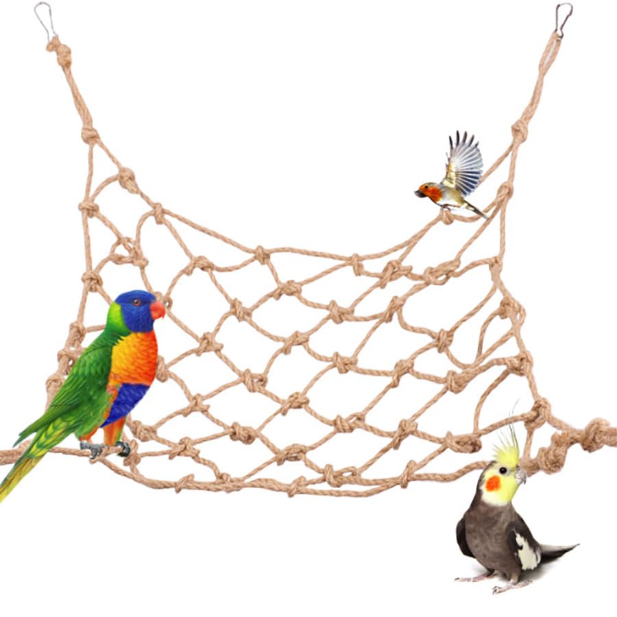 Parrot Climbing Rope Net – Multi-Size Colorful Bird Hammock, Ladder & Chew Toy with 4 Hooks for Cage, Cockatiel, Budgie, Parakeet, Rat & Small Pets - size: Small