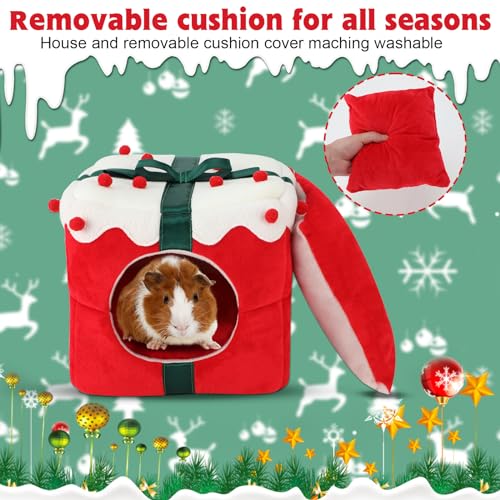 YUEPET Christmas Guinea Pig Hideout, Cozy Small Animal Bed Warm Guinea Pig House with Removable Cushion for Guinea Pigs Chinchillas Dwarf Rabbits Sugar Gliders Hamsters 8.7"×8.7"×8.2" - style: Christmas