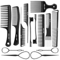 SALONSILK Women Hair Comb Set - 14PCS Wide Tooth Rat Tail Styling Combs Pick for Curly - Teasing Parting Fine Professional Barber Cutting Braiding Set - color: Black-14 PCS