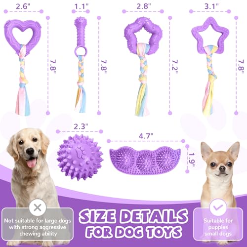 ABRRLO 6 Pack Puppy Teething Toys Cute Purple Puppy Chew Toys for Teething Small Breed Dog Chew Toy Interactive Pet Toy Set for Puppies to Keep Them Busy Soft Durable Small Breed Doggy Chewing Ball - color: Purple