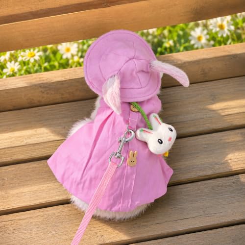 5PCS Rabbit Harness and Leash Set with Dress Hat Bag and Plush Charm for Baby Bunny Guinea Pig Chinchilla, Cute Pink Bunny Clothes Outfit,S,7034-07 - color: Pink, size: S Fits 1.1-2.2lb Baby Bunny Guinea Pig Chinchilla