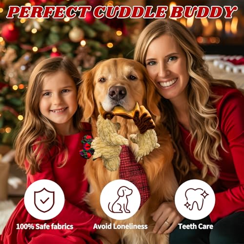 Christmas Squeaky Pet Gift Crinkle Dog Toys Deer | Interactive Puppy Teething Chew Toy with Sound Paper Tail Stuffed,Keep Them Busy, Large Medium Small Breeds Indoor Play - style: Christmas Deer Pulling Belt