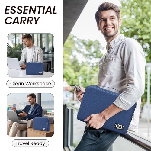 Electronic Organizer Travel Case, Double Layer Cable Organizer Bag | Double-layer design with adjustable dividers, mesh pockets and elastic loops for chargers, cables, power banks and gadgets - color: blue