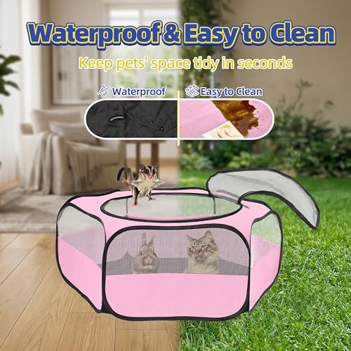 Small Animal Playpen with Mesh Cover & Waterproof Bottom Cat Tent Chicken Brooder Rabbit Guinea Pig Cage Playpen for Small Animals Indoor Outdoor Use - color: Pink