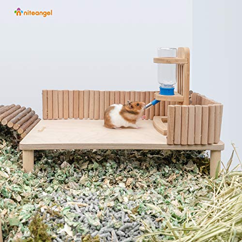 Niteangel Hamster Play Wooden Platform: Rectangle - 15.7" L x 7.1" W - 7" H | Can Maximizes Cage Space & Enriches Pet environment for Dwarf Syrian Hamsters Gerbils Mice Degus or Other Small Pets - size: Rectangle - 7" height