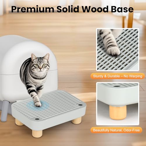 Litter Box Step, Litter Box Ramp/Catcher with Wooden Base, Anti-Tracking & Easy to Clean, Ideal for Small & Elderly Cats (Grey) - color: Light Gray