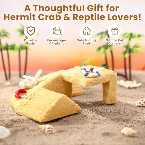 Gerrii Hermit Crab Hideout Cave Natural Resin Hermit Tank Accessory Climbing Toy and Hideaway Tunnel Hideout Durable Crab Natural Habitat Reptile Lizard Bearded Dragon Gecko Tank Decor