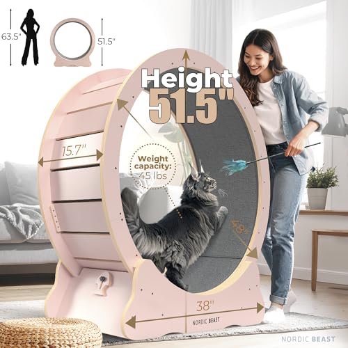 Pink 48'' XL Cat Wheel – Safe, Quiet & Stable Exercise Wheel for Large Indoor Cats up to 45 lbs – 15.7'' Extra-Wide Surface Fits 2 Cats Side by Side & Prevents Wobbling, 1-Year Warranty - color: Pink