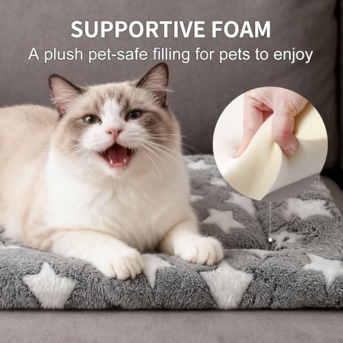 Dog Bed Mat, Reversible Crate Pad & Cute Dog Bed - Machine Washable Kennel Mat with Ultra Soft for Small Dogs & Cats - color: Grey&Star, size: 18"L x 14"W x 1.5"Th